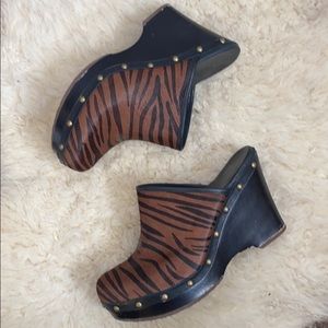 Ugg Studded Zebra Shearling Heeled Clogs